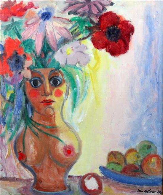 § John Melville (1902-1986) Lady Floral Vase, 35 x 29in.